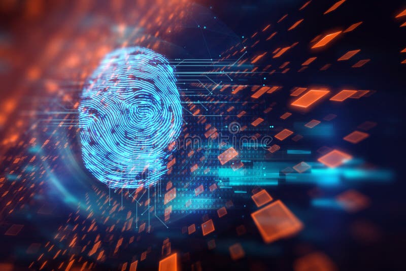 Fingerprint Scanning on Blue Technology Illustration Stock Illustration