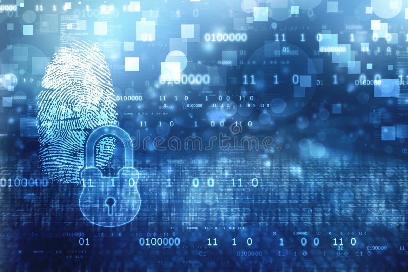 Finger print Scanning Identification System, digital security system with finger print and lock stock illustration Finger print Scanning Identification System, digital security system with finger print and lock stock illustration
