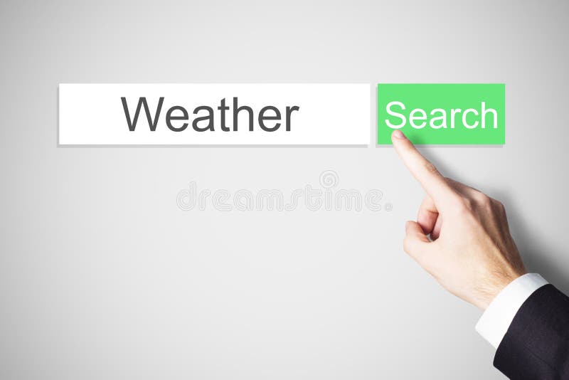 Finger pushing green web search button weather stock photo Finger pushing green web search button weather stock photo