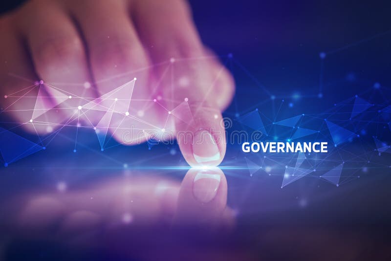 Finger touching tablet with business connection concept royalty free stock photography