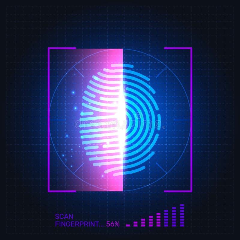 Fingerabdruck-biometrischer Scanner. digitale Identifizierung. Fingerabdruckprüfung. Fingerabdruck. Authentifizierungsleuchte vektor abbildung