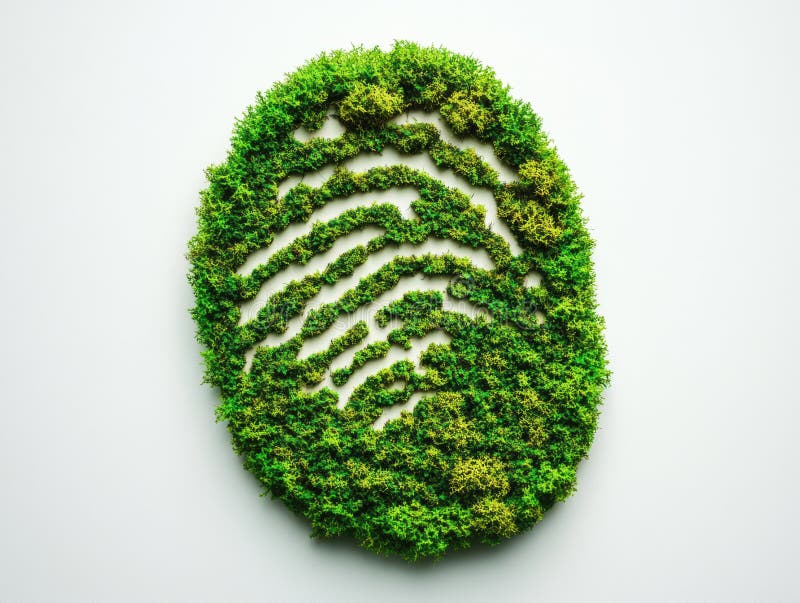 Fingeravtryck av gröna blad symboliserar miljöskydd och biometrisk säkerhet för ekologi stock illustrationer