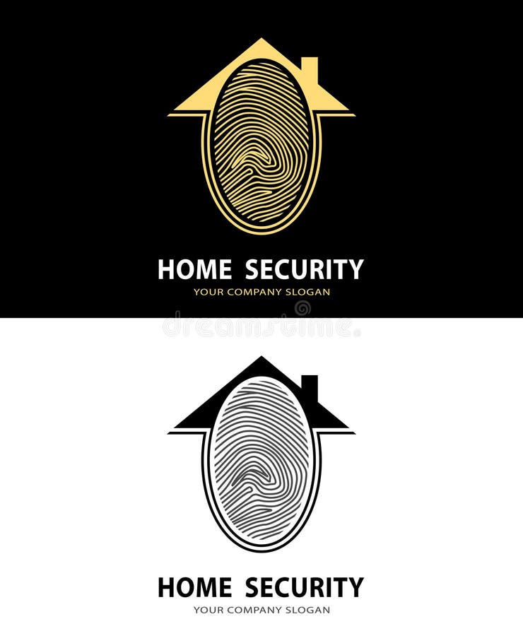 Fingeravtrycklogo för hem- säkerhet också vektor för coreldrawillustration stock illustrationer
