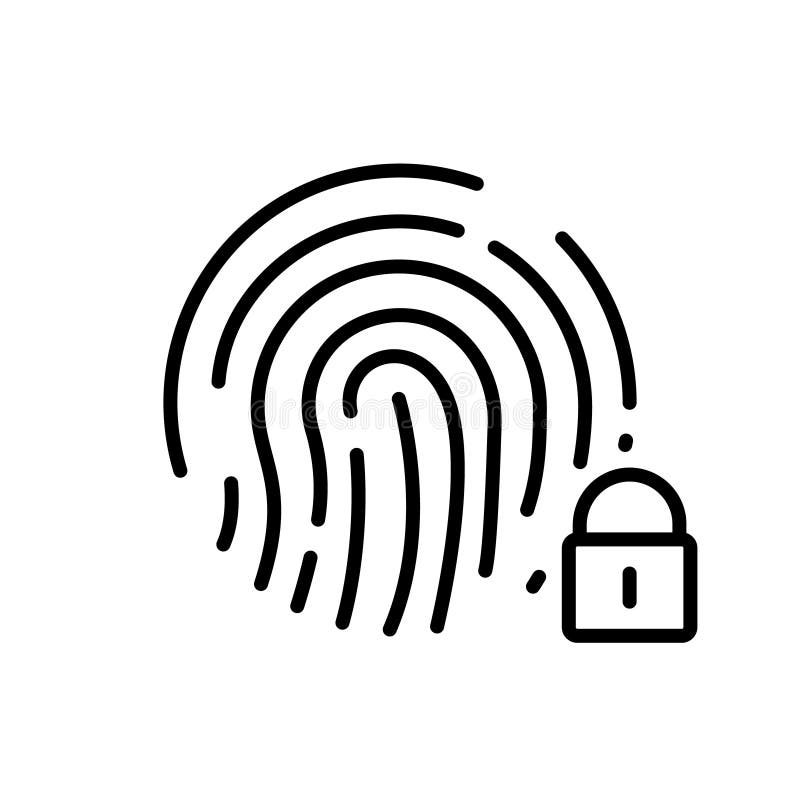 Fingeravtrycksidentifikation. ikon för pek-id-linje. fingeravtrycksskanner med låskonturikon. biometrisk identitet vektor illustrationer