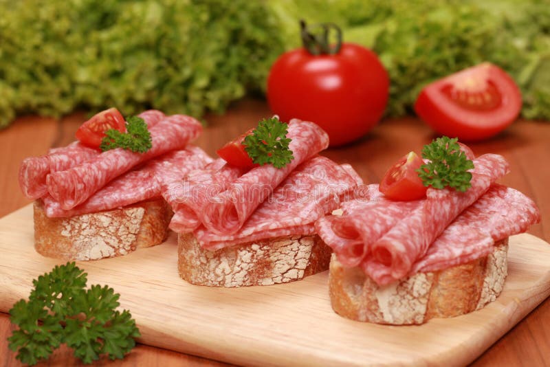 Fingerfood with Salami and Tomatos Stock Image - Image of catering ...