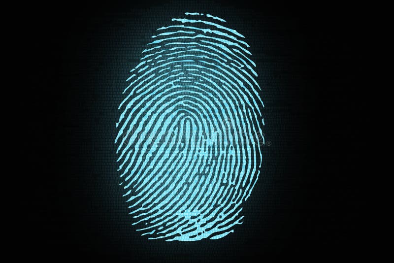 Fingerprint on the Background of the Binary Code Stock Photo Image of