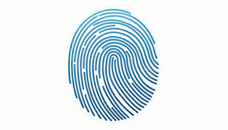 Fingerprint-logotypens utformning med mjuka blå linjer på en vit bakgrund som representerar identitets- och säkerhetskoncept vektor illustrationer