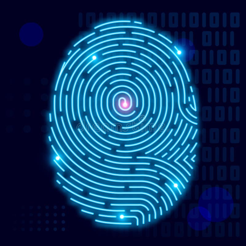 Fingerprint scan Neon light Concept of digital security. design vector