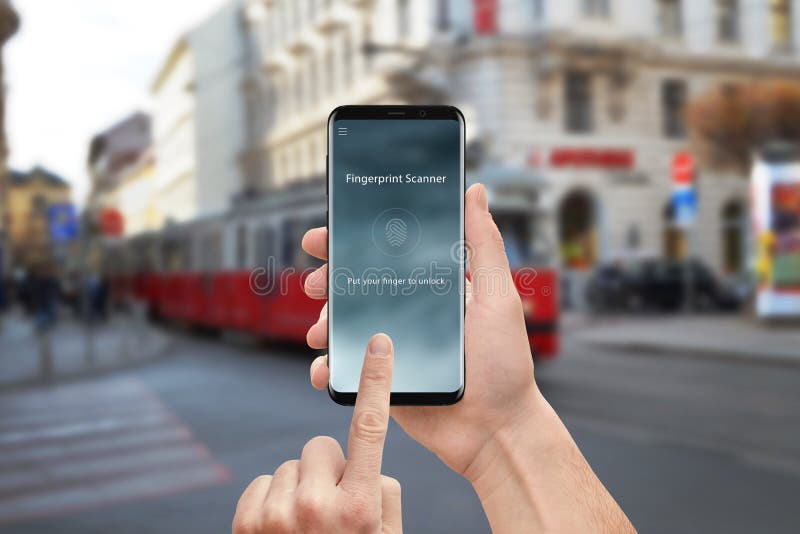 Fingerprint scanner security app on moder mobile phone
