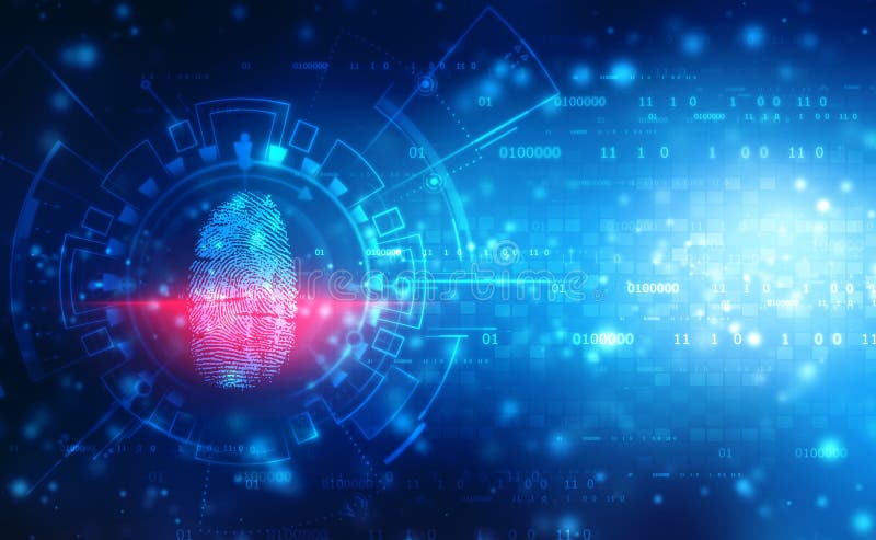 Security Concept, fingerprint Scanning on digital screen. cyber security Concept stock image