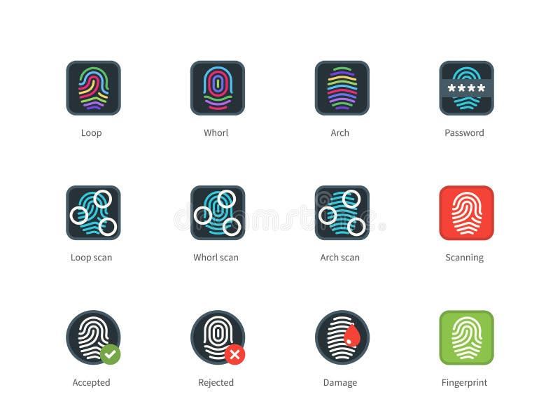 Fingerprint types and Scanning color icons