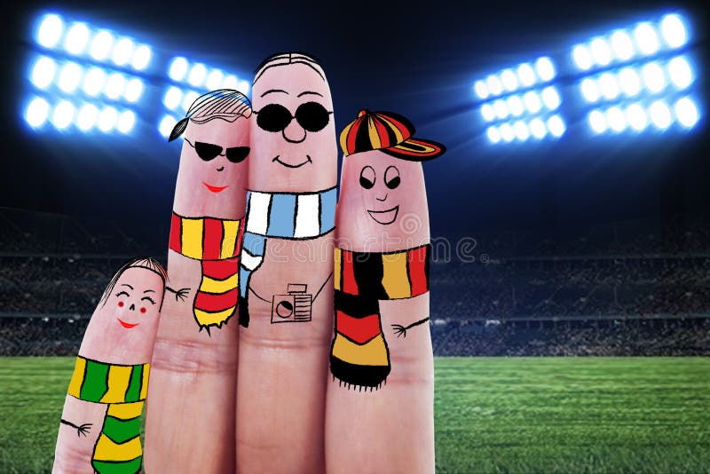 Fingers gesturing as family members that travels at the soccer championship. Fingers gesturing as family members that travels at the soccer championship