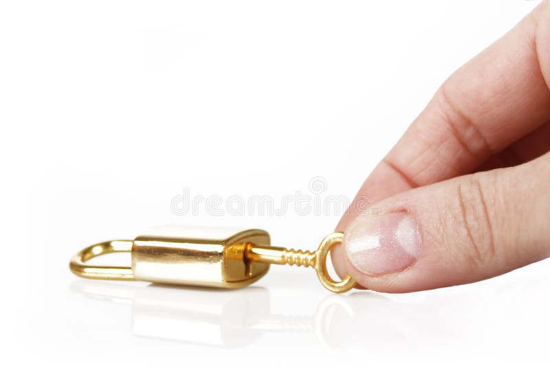 Gold open lock & key stock photo. Image of security 23693994