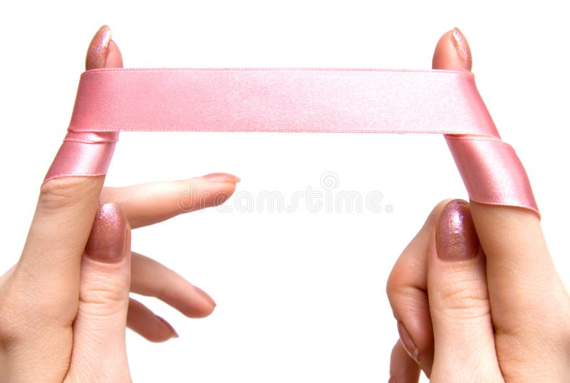 Fingers with pink ribbon