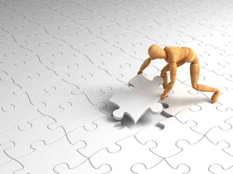 Man Finishing Puzzle Arrow stock illustration. Illustration of