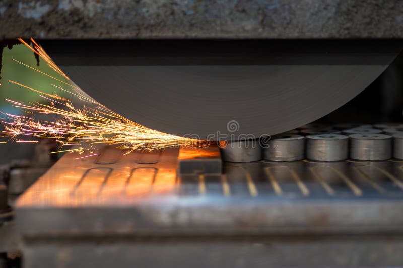Finishing metal working on horizontal surface grinder machine royalty free stock photos