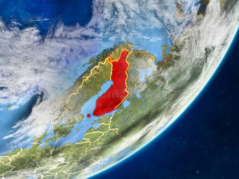 Finland på jord från utrymme stock illustrationer