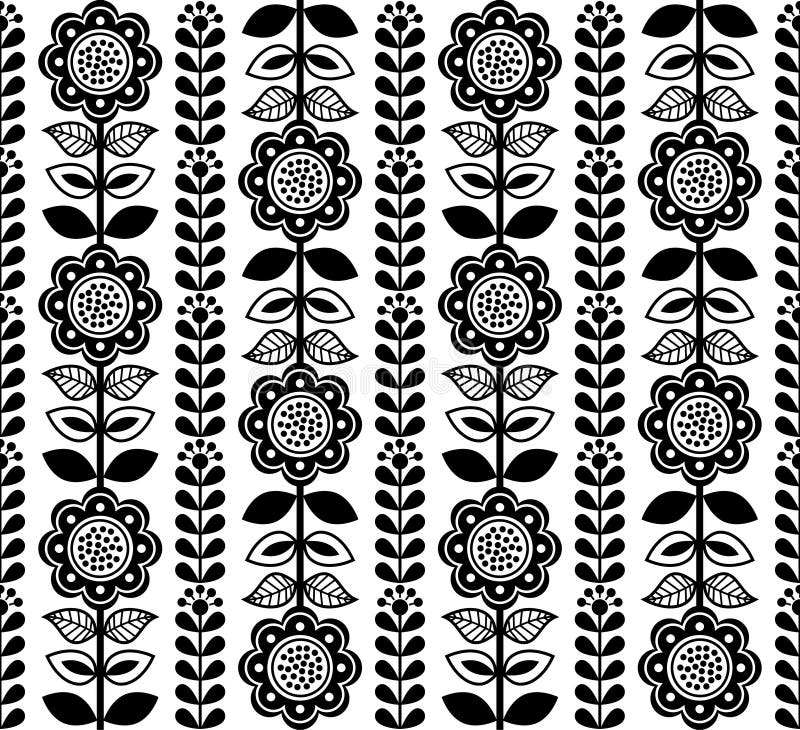 Finnish Inspired Seamless Folk Art Pattern Black Design Scandinavian