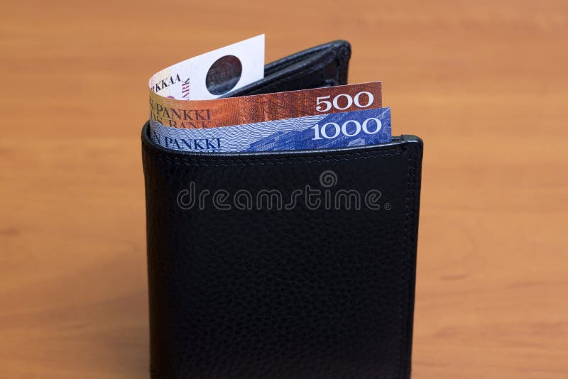Finnish Marks in the black wallet royalty free stock image