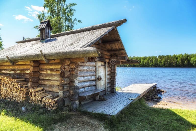 Finnish sauna on the river stock image. Image of exterior 195056303