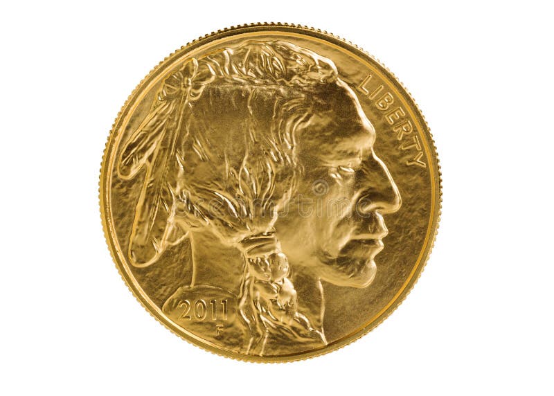 Fint guld- buffelmynt på vit bakgrund royaltyfri bild