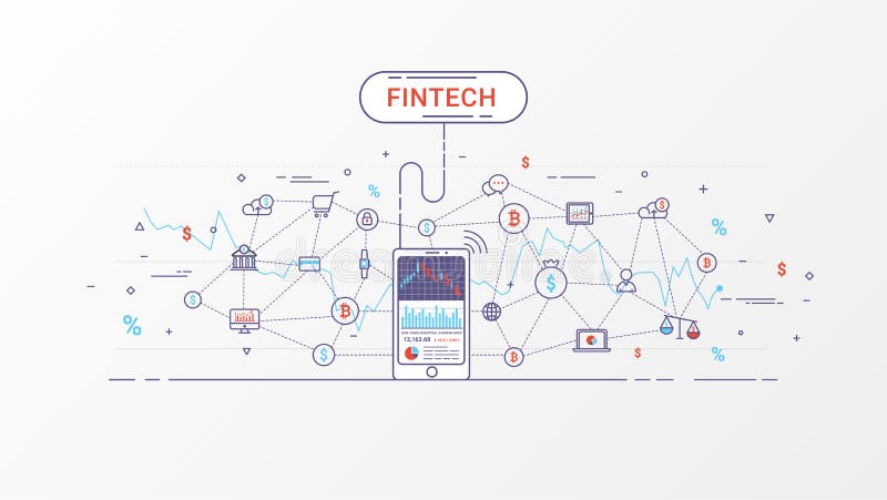 Fintech and Blockchain technology info graphic. stock illustration