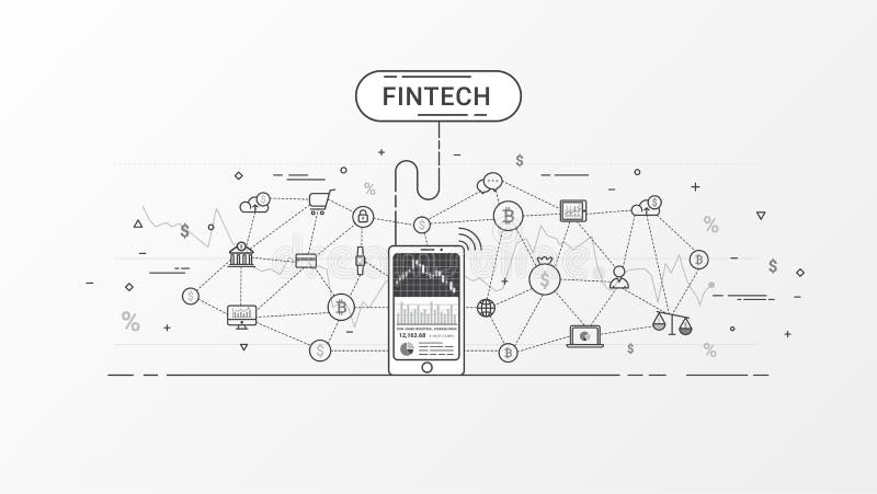 Fintech i Blockchain technologii informaci grafika ilustracji