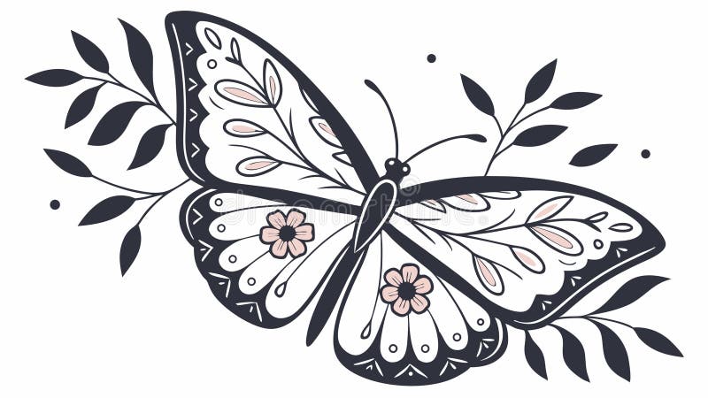 Fintvätt av fjäril på grenen med vektordesign för vibrant Leaves Generativ AI royaltyfri illustrationer