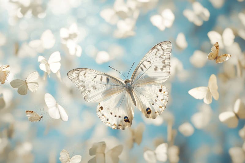 Fintvätt av fjäril under flygning med Soft Bokeh Background Effect vektor illustrationer