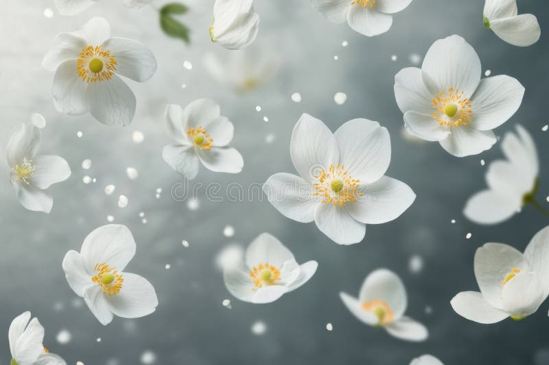 Fintvätt av vita blommor som faller på grå bakgrund vektor illustrationer