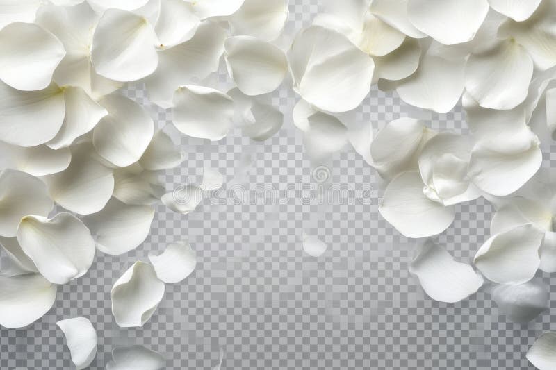 Fintvätt av vita Petals som faller på genomskinlig bakgrund stock illustrationer