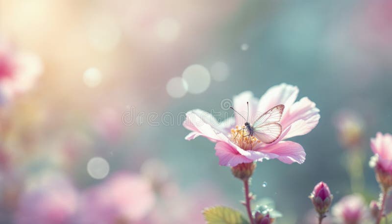 Fintvätt på en mjuk, rosa blomma, söt, torkad bokek royaltyfri illustrationer