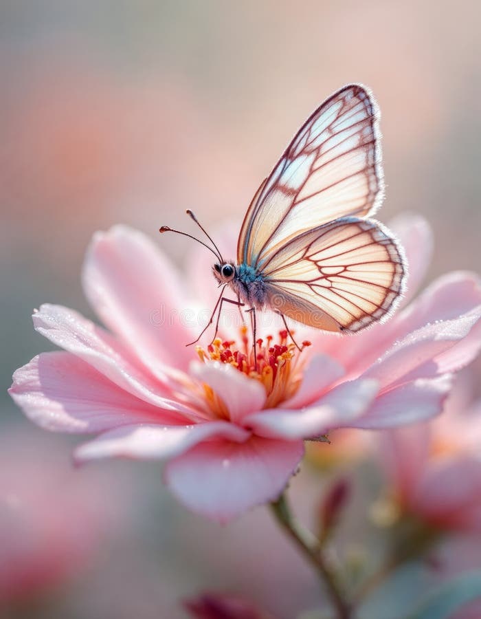 Fintvätt på en mjuk, rosa blomma, söt, torkad bokek vektor illustrationer