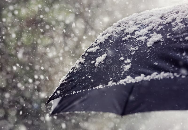 Fiocchi della neve che cadono sull'ombrello fotografia stock Fiocchi della neve che cadono sull'ombrello fotografia stock