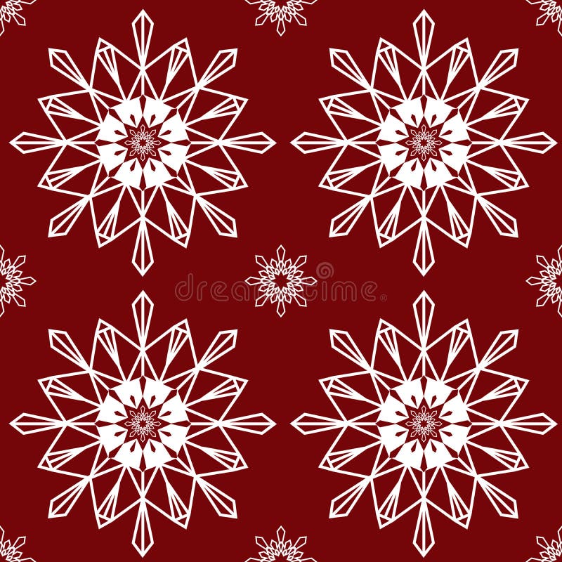 Fiocchi di neve di Natale sul patte senza cuciture del fondo del fondo rosso illustrazione di stock Fiocchi di neve di Natale sul patte senza cuciture del fondo del fondo rosso illustrazione di stock