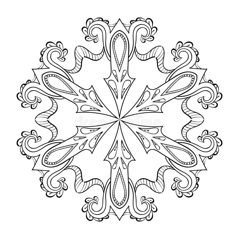 Fiocco della neve dello zentangle di vettore, mandala per le pagine adulte di coloritura O illustrazione vettoriale Fiocco della neve dello zentangle di vettore, mandala per le pagine adulte di coloritura O illustrazione vettoriale