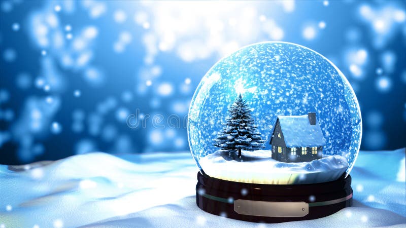 Fiocco di neve del globo della neve di Natale con le precipitazioni nevose su fondo blu immagini stock Fiocco di neve del globo della neve di Natale con le precipitazioni nevose su fondo blu immagini stock
