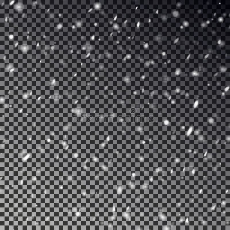 Fiocco di neve isolato su fondo a quadretti Effetto trasparente di caduta della neve della sovrapposizione Sno realistico di nata