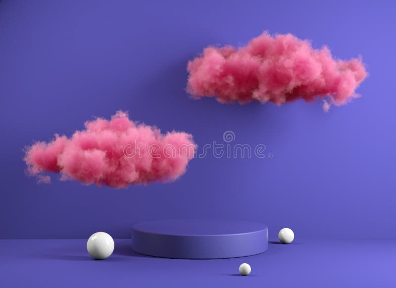 Fioletowy nowoczesny minimalny podium z różowym fluffy Cloud Float Background 3d Render ilustracja wektor