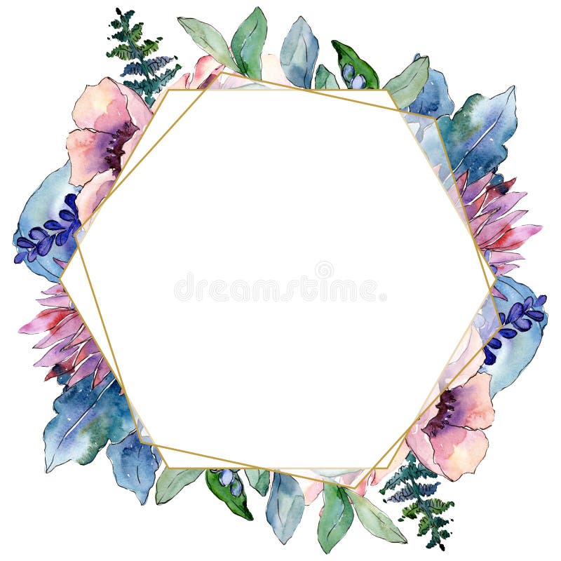 Fiore botanico floreale del mazzo porpora Insieme dell'illustrazione del fondo dell'acquerello Quadrato dell'ornamento del confin fotografia stock Fiore botanico floreale del mazzo porpora Insieme dell'illustrazione del fondo dell'acquerello Quadrato dell'ornamento del confin fotografia stock