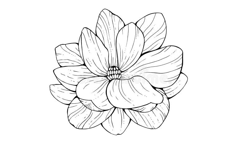 Fiore della magnolia nello stile di contorno isolato su fondo bianco royalty illustrazione gratis Fiore della magnolia nello stile di contorno isolato su fondo bianco royalty illustrazione gratis