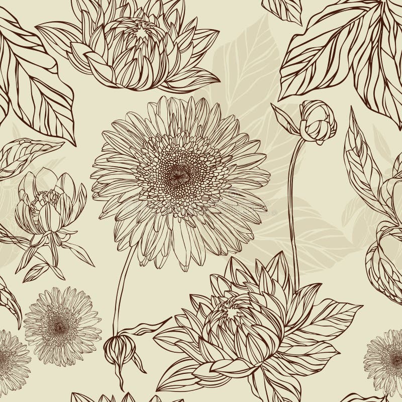 Fiore e foglio senza giunte del reticolo nel retro stile royalty illustrazione gratis Fiore e foglio senza giunte del reticolo nel retro stile royalty illustrazione gratis