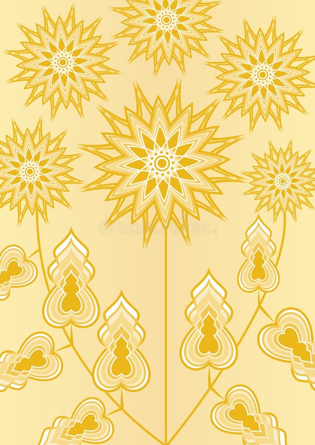 Fiore giallo di fantasia su fondo giallo-chiaro, linea illustrazione di arte, modello per il manifesto, invito, congratulazione royalty illustrazione gratis Fiore giallo di fantasia su fondo giallo-chiaro, linea illustrazione di arte, modello per il manifesto, invito, congratulazione royalty illustrazione gratis