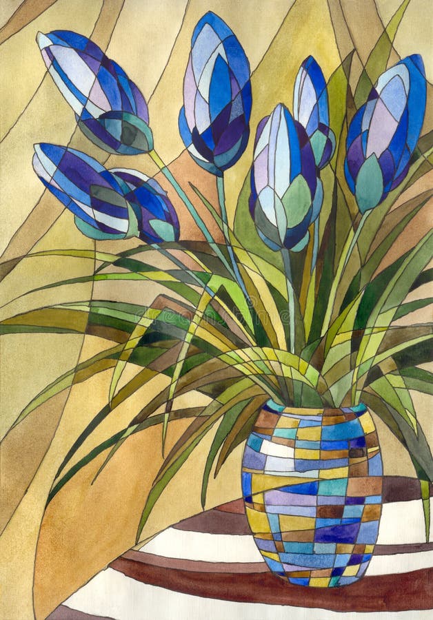 Fiori astratti in un vaso illustrazione vettoriale Fiori astratti in un vaso illustrazione vettoriale