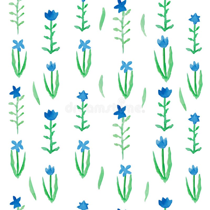 Fiori blu del modello senza cuciture floreale con le foglie verdi
