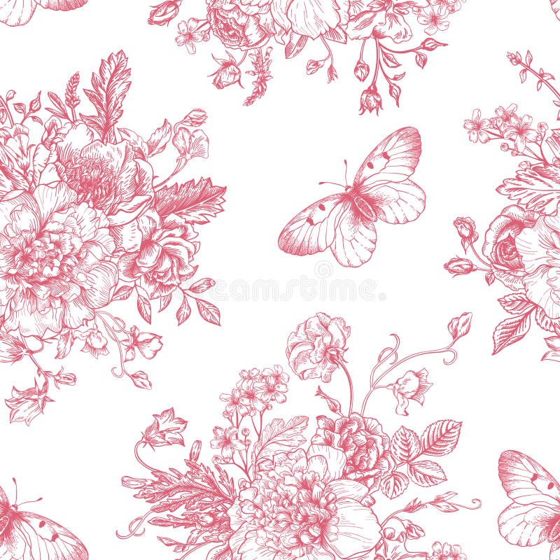 Fiori e farfalle senza cuciture del modello royalty illustrazione gratis Fiori e farfalle senza cuciture del modello royalty illustrazione gratis