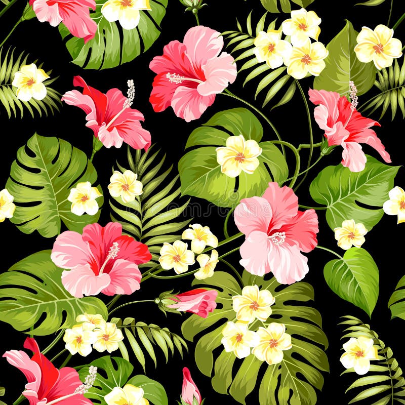 Fiori e palme tropicali della giungla illustrazione vettoriale Fiori e palme tropicali della giungla illustrazione vettoriale