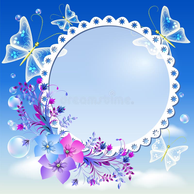 Fiori, farfalle nel cielo e blocco per grafici della foto illustrazione vettoriale Fiori, farfalle nel cielo e blocco per grafici della foto illustrazione vettoriale