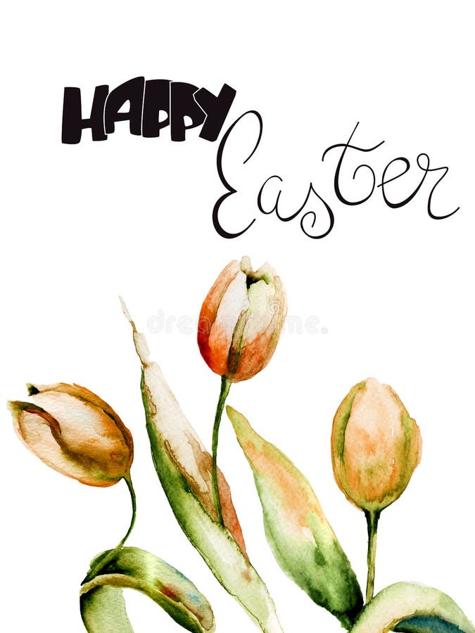 Fiori gialli dei tulipani con il titolo Pasqua felice illustrazione di stock Fiori gialli dei tulipani con il titolo Pasqua felice illustrazione di stock