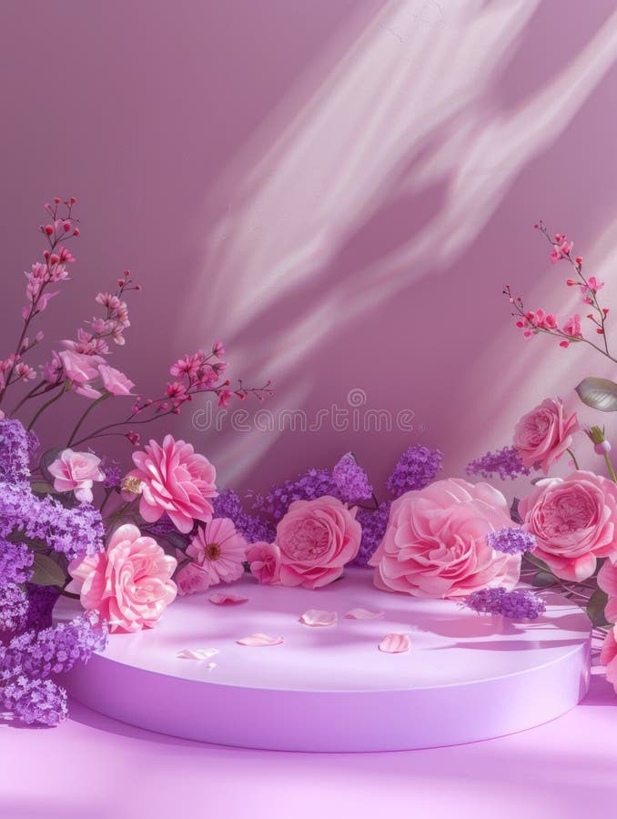 Fiori rosa e viola sulla piattaforma bianca immagine stock libera da diritti